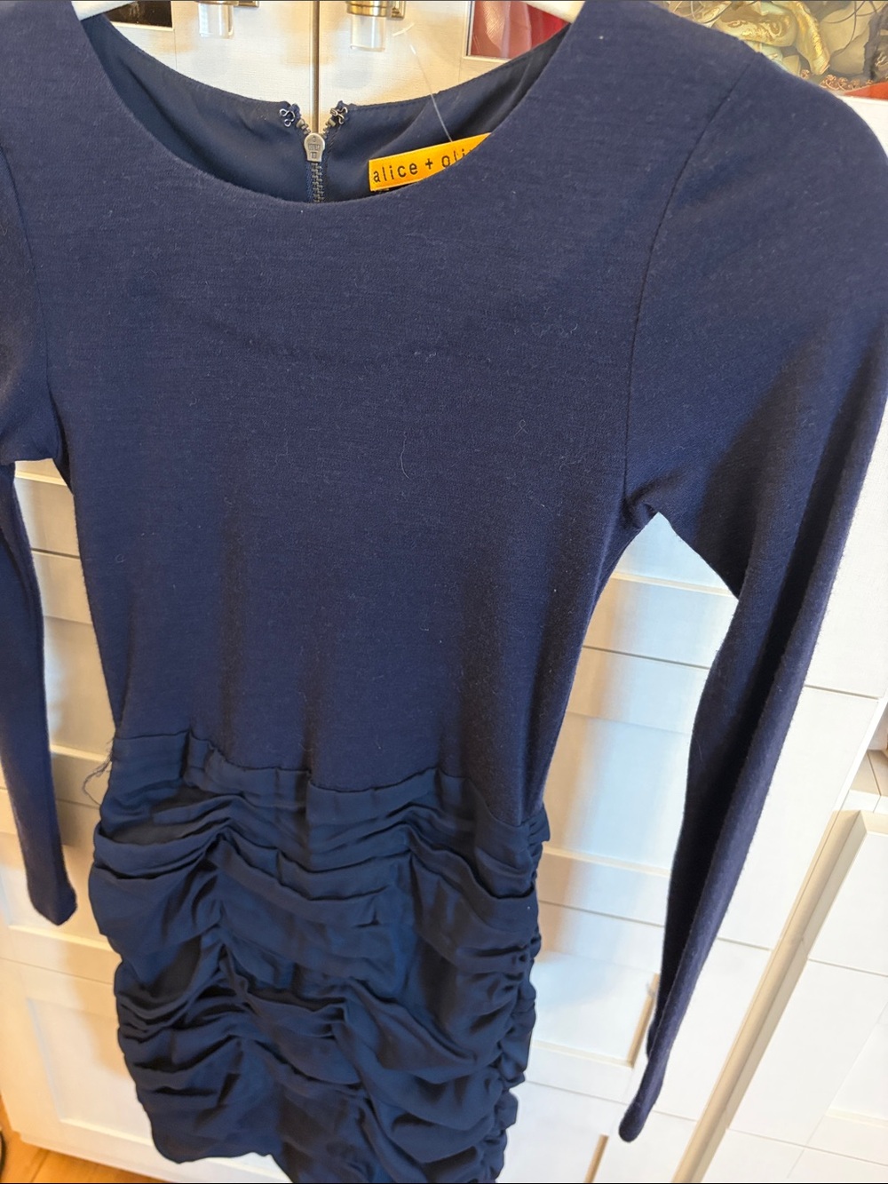 alice + olivia Navy Long-Sleeve Ruffle Detail Dress